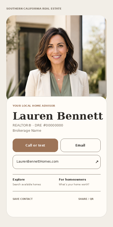 Lauren Bennett fictional digital contact card example